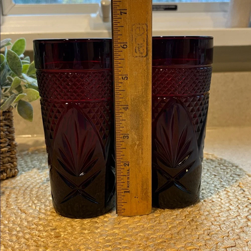 (2) Vintage Cristal D'Arques-Durand Antique Ruby Red Tumbler Glasses
